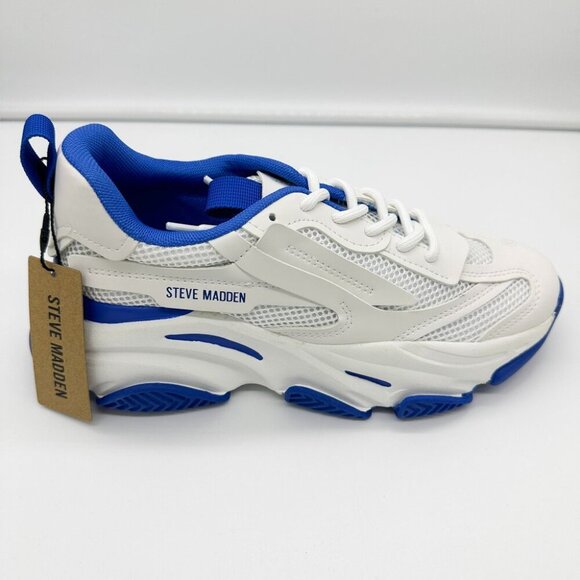 BRAND NEW IN BOX Steve Madden Women's Possession Sneaker White/Blue - Picture 4 of 7